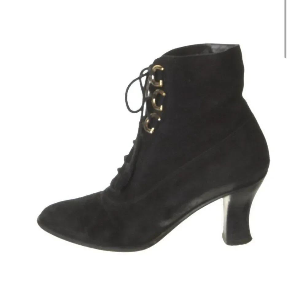 Gucci Authentic Solid Black Genuine Suede Leather Heel Ankle Boots Booties 5